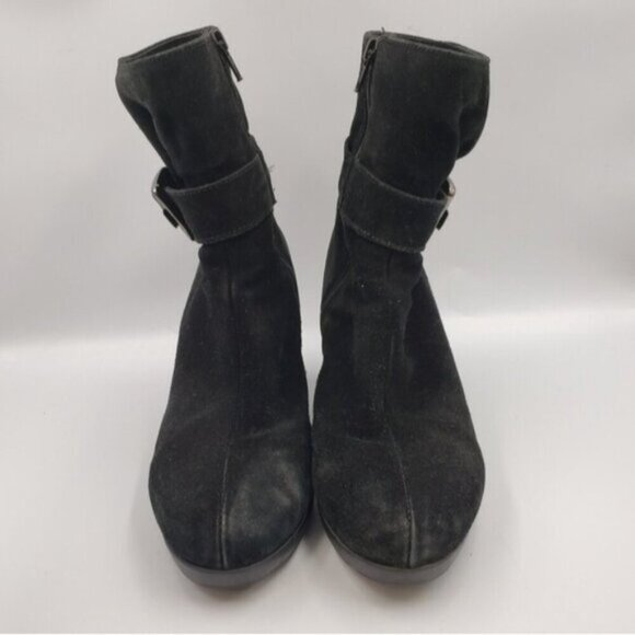 La Canadienne Black Suede Heeled Ankle Boots Size 8.5 Side Zip Treads Winter - Picture 4 of 14